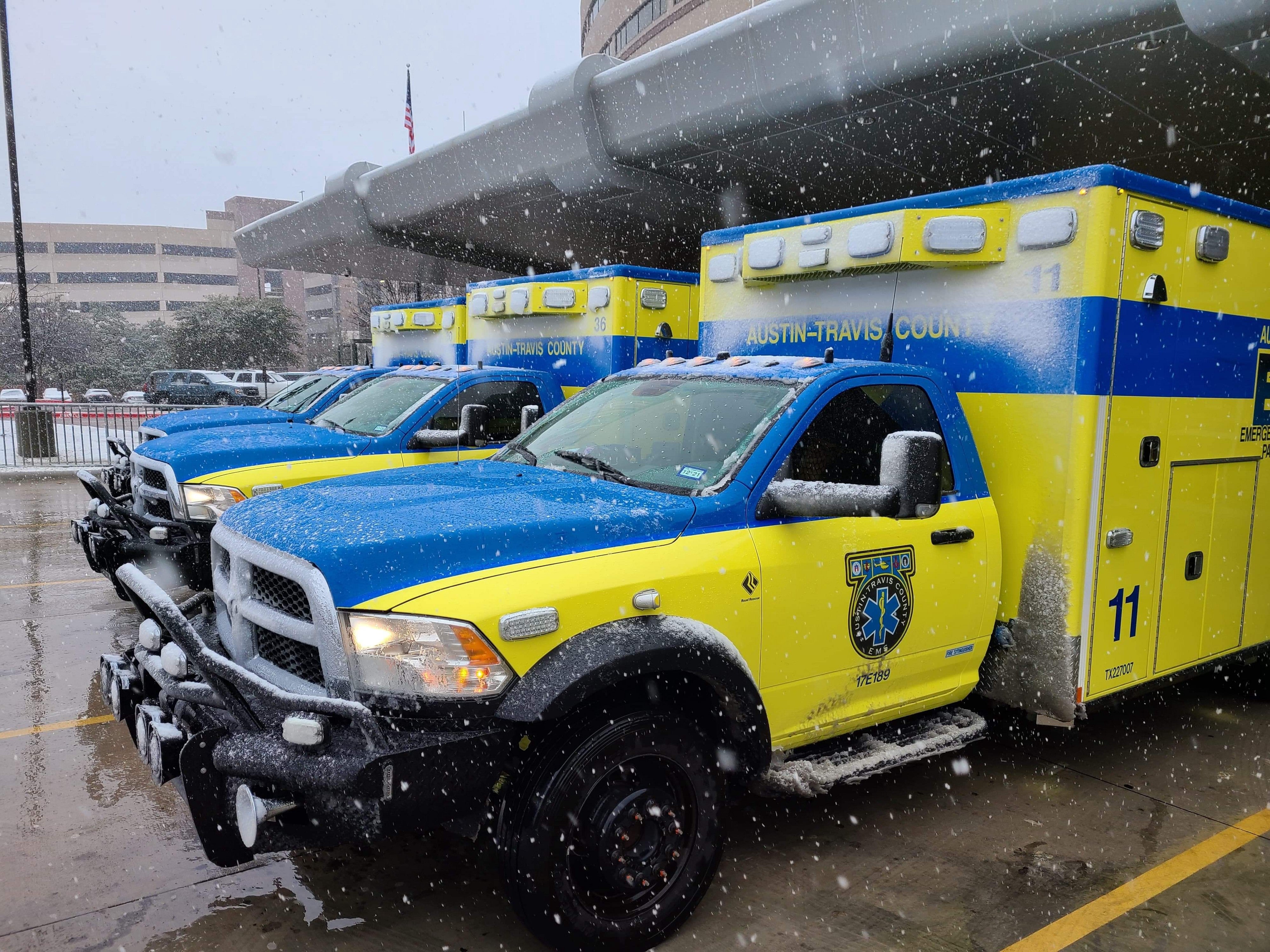 Ambulance in snowy parking lot