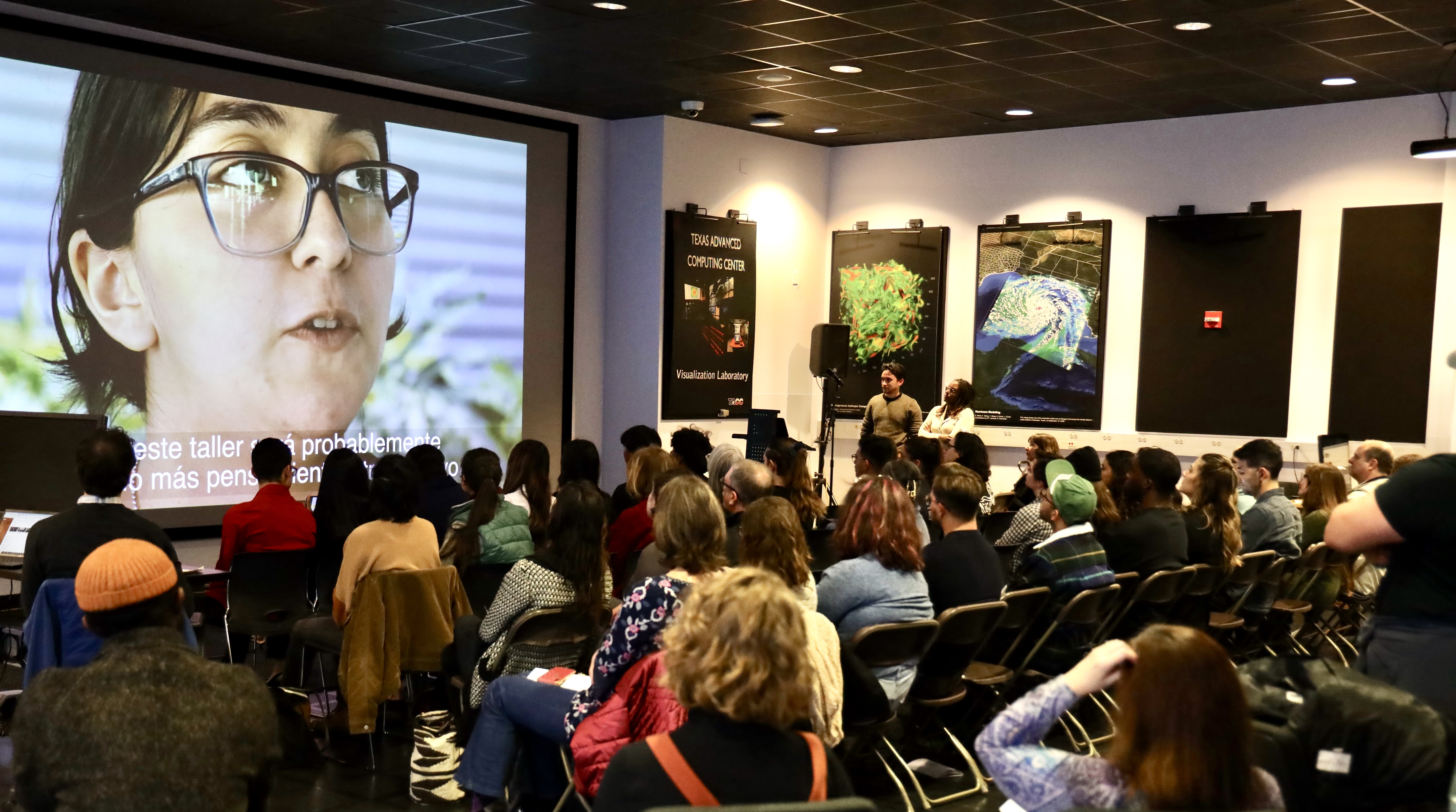 Students showcase PT2050 projects at the Texas Advanced Computing Center (TACC) Visualization Lab.