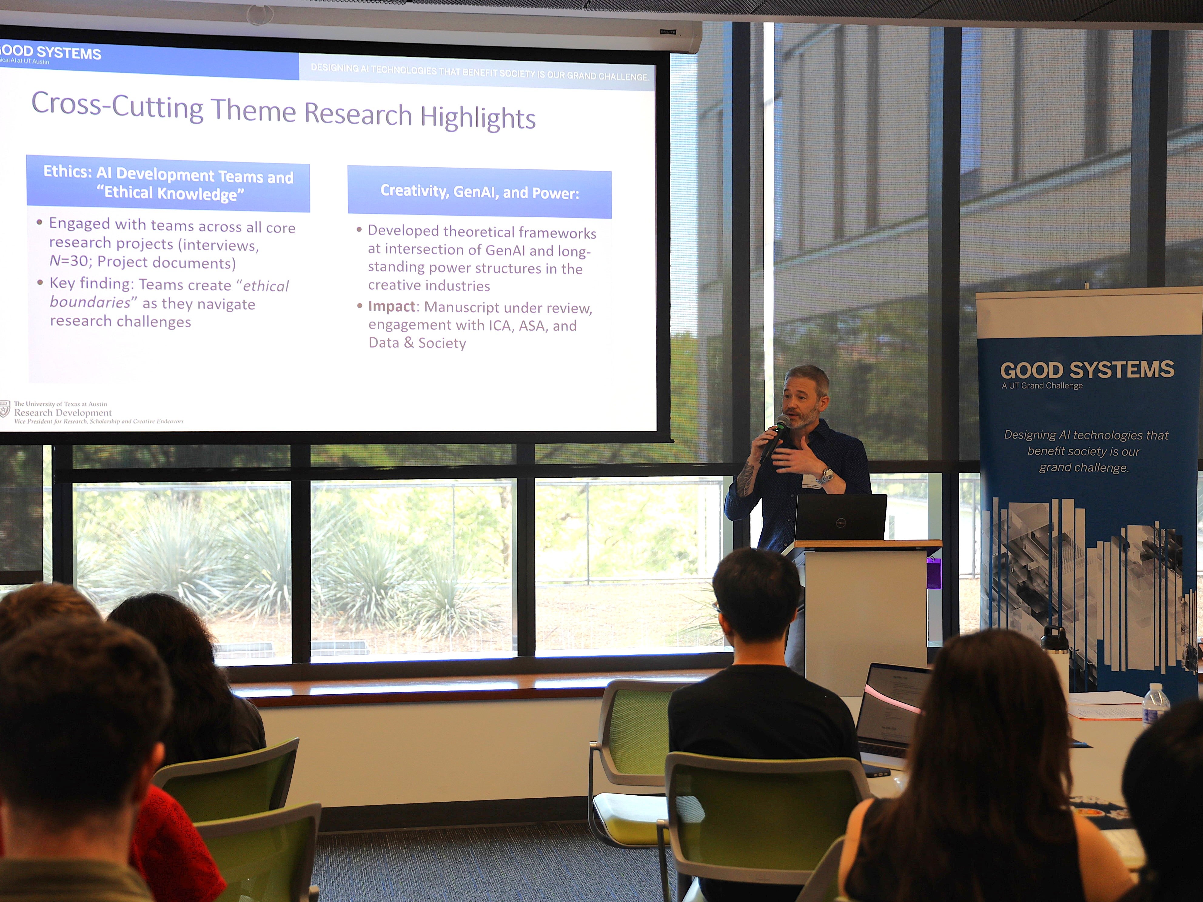 Jared Jensen presents at Good Systems’ annual research kickoff event on September 26th.