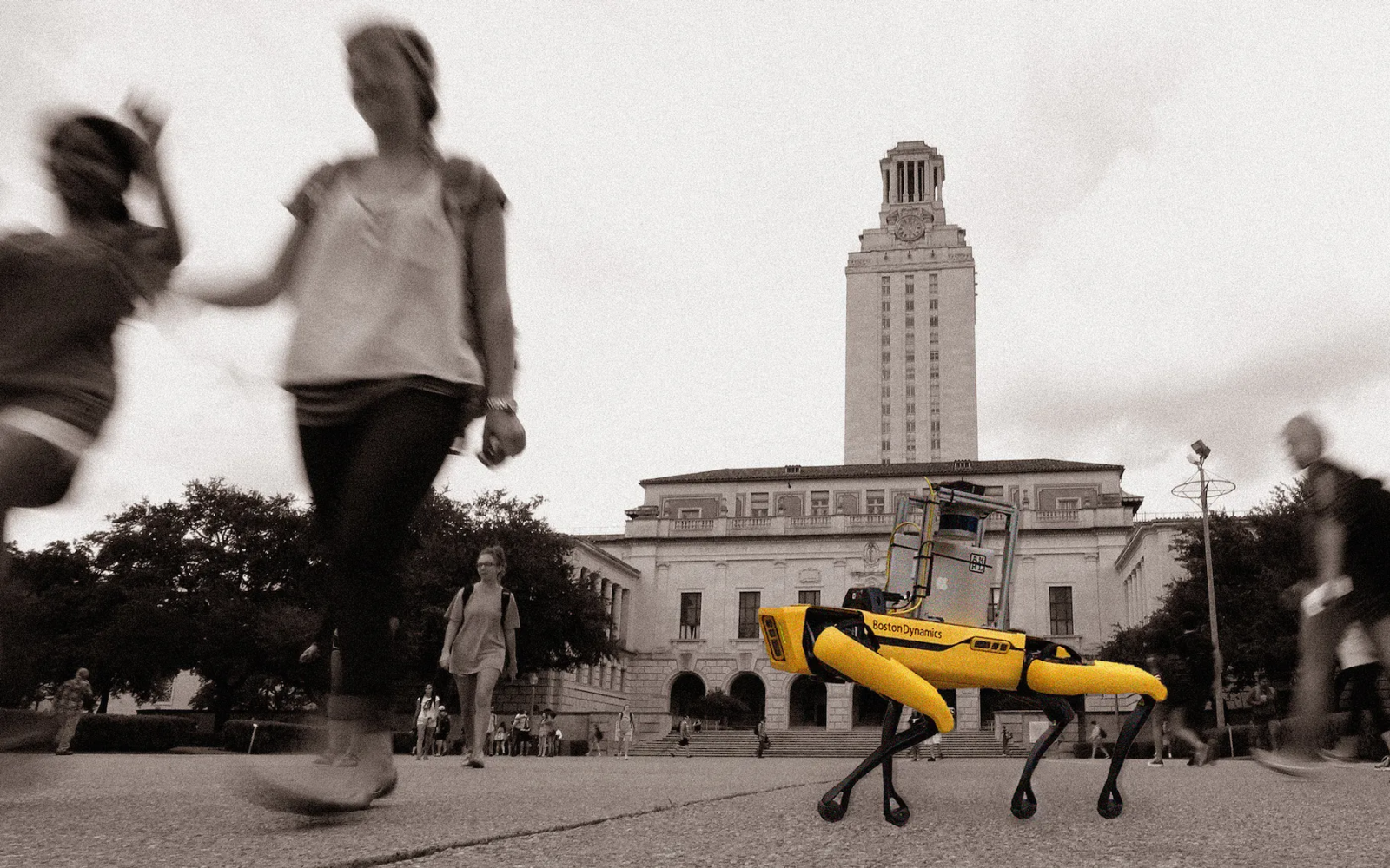 Texas Monthly; The University of Texas at Austin campus: Eric Gay/AP; Robot dog: The University of Texas at Austin