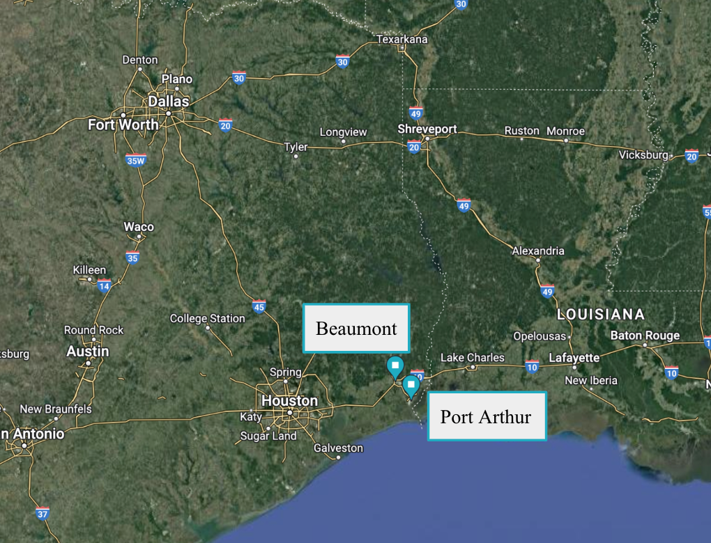 Map of the Beaumont-Port Arthur region (Source: Google Earth) Map of the Beaumont-Port Arthur region (Source: Google Earth)