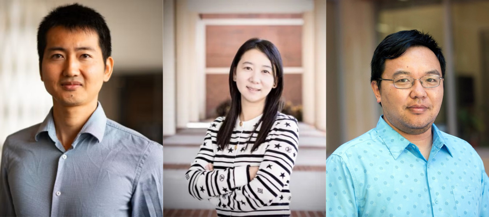 Left to right: Zhaomiao Guo (PI) — Assistant Professor, Maseeh Department of Civil, Architectural and Environmental Engineering, Cockrell School of Engineering; Wen (Vivian) Ye (Co-PI) — Assistant Professor of Practice, School of Design and Creative Technologies, College of Fine Arts; Qixing Huang (Co-PI) — Associate Professor, Department of Computer Science, School of Natural Sciences