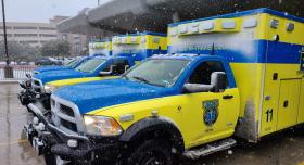 Ambulance in snowy parking lot
