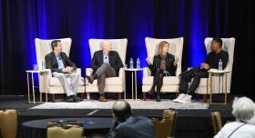 Professors Peter Stone, Matthew Lease, Sherri Greenberg and S. Craig Watkins discuss the ethics of AI at the Texas Academy of Medicine Engineering Science and Technology (TAMEST) 2024 Conference, February 2024.