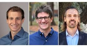 AHOI co-leaders, from left to right: Kyle Mahowald (assistant professor of linguistics), Harvey Lederman (professor of philosophy) and Brad Knox (research associate professor of computer science)