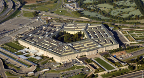 An aerial photo of the Pentagon, headquarters of the United States Department of Defense, in Arlington County, Virginia
