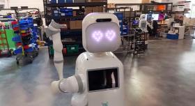 Moxi, a robot already working in U.S. hospitals, displays heart-shaped eyes at Austin-based Diligent Robotics. Researchers say robots like Moxi could become a more common part of daily life as a new UT Austin-led study explores how humans interact with machines.