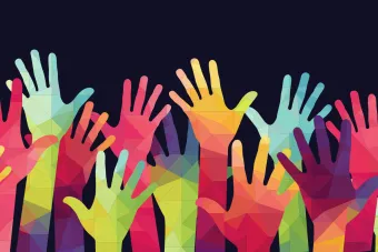 multicolor Hands raised