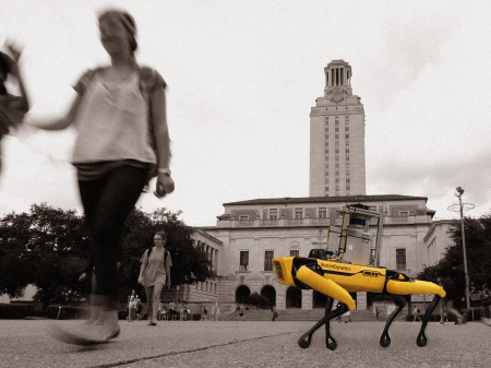 Texas Monthly; The University of Texas at Austin campus: Eric Gay/AP; Robot dog: The University of Texas at Austin