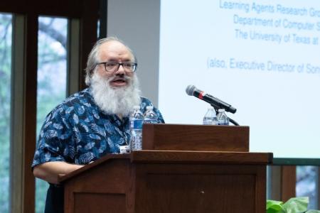Ken Fleischmann delivers a featured address, "With Great AI Power Must Come Responsible AI," at Enterprise Technology's "AI in a Day" event at UT Austin, in November 2025.